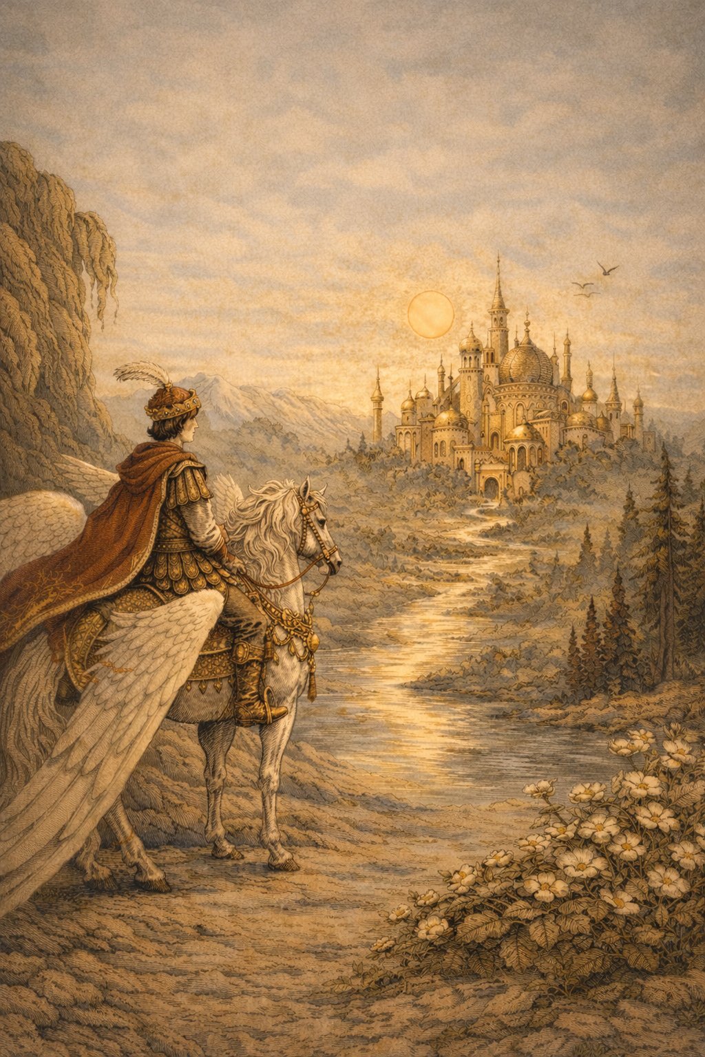 Cover illustration for The Prince and The Land Where No One Grows Old — a forthcoming edition from Lido House Editions.